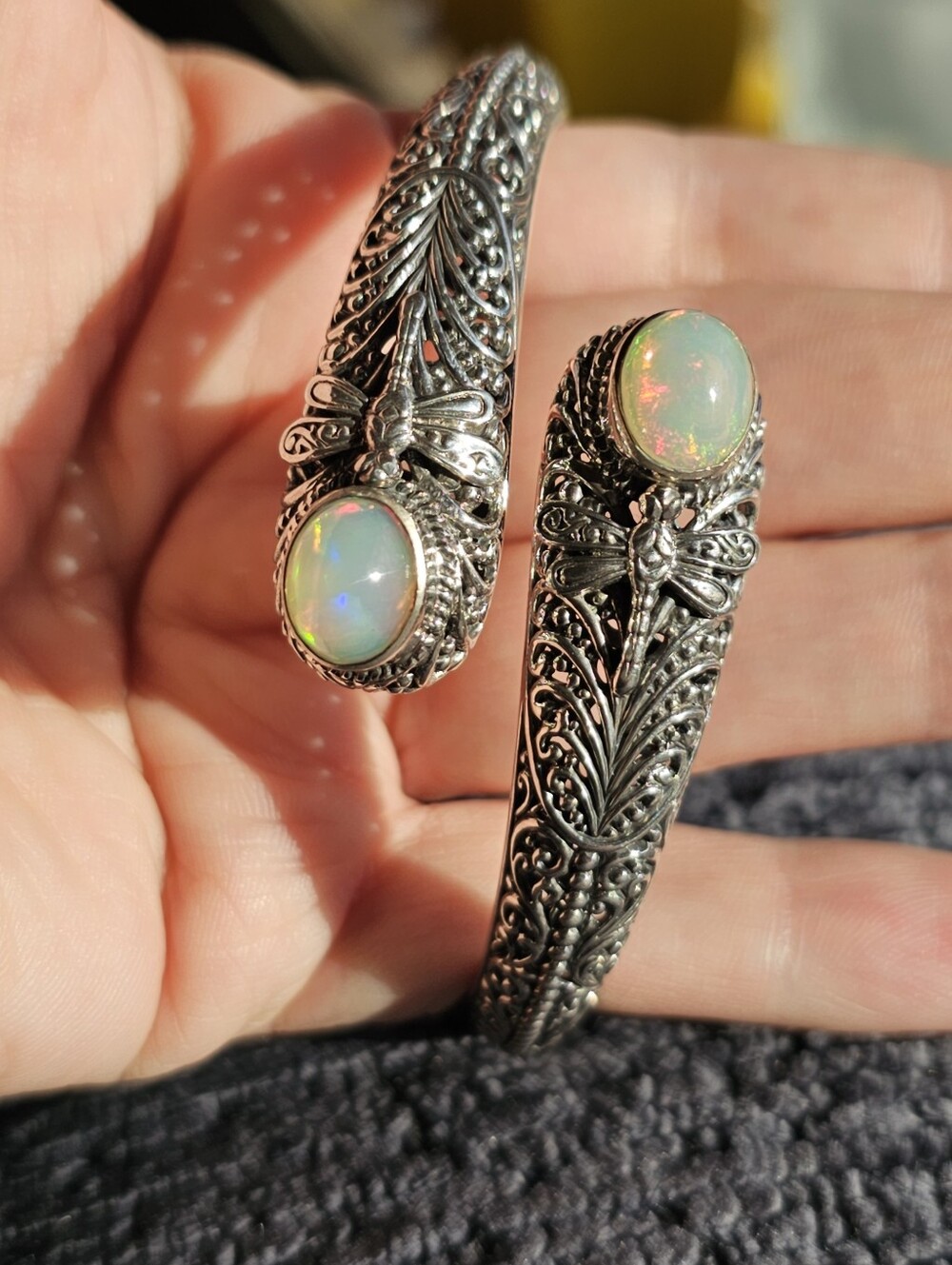 Sterling opal dragonfly bracelet